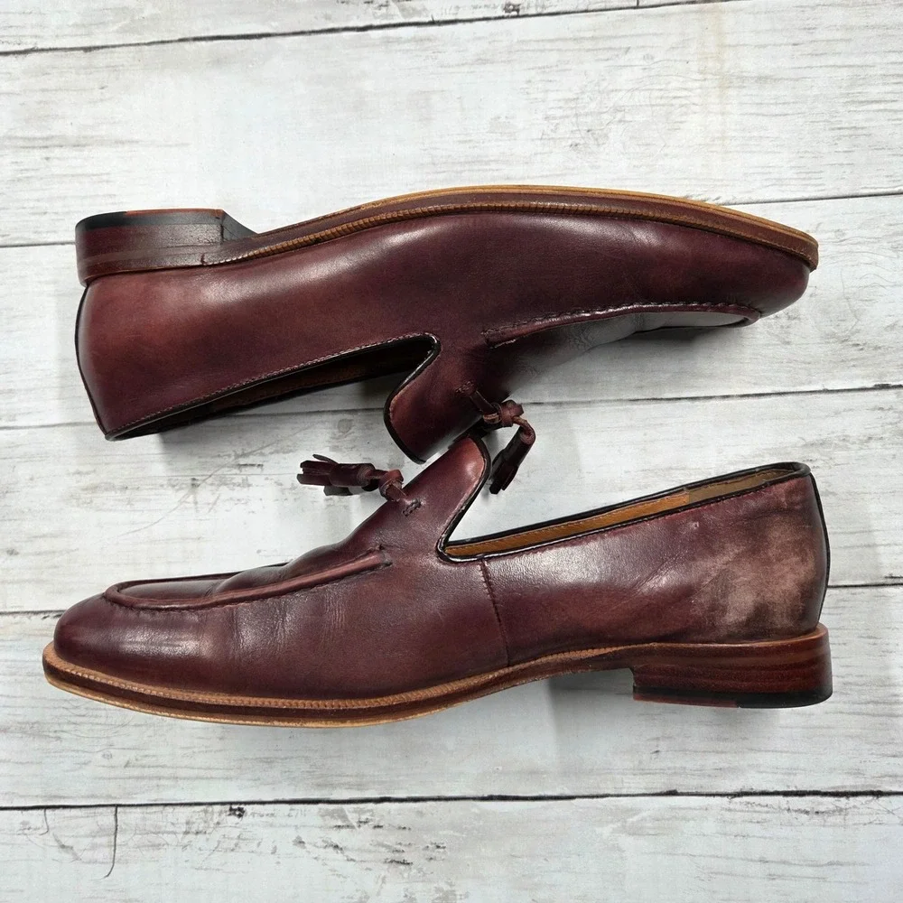 Blake McKay Tassel Loafers Men 9.5 Burgundy Leather Handcrafted T8 Slip On Shoes